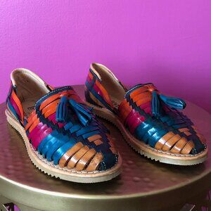 Huaraches Sandals Women's 5 Leather Mexico Woven Colorful Flats Shoes Closed Toe